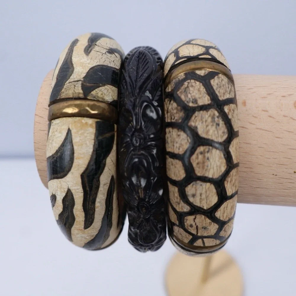 Boho Tribal Style Ethnic Wood Statement Chunky Jewelry Lot (16) Black Brown - Picture 10 of 12